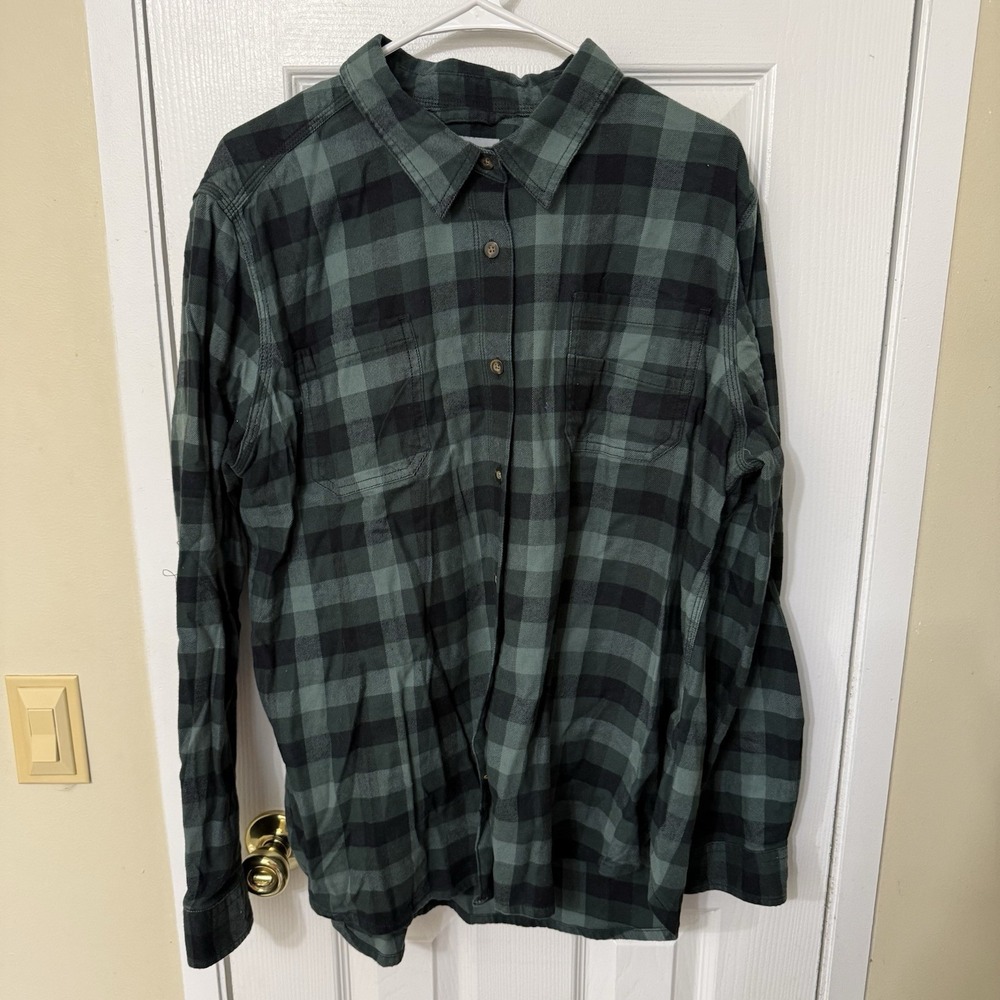 Carhartt Shirt Women's XXL (20) Green Plaid Long Sleeve Button Up